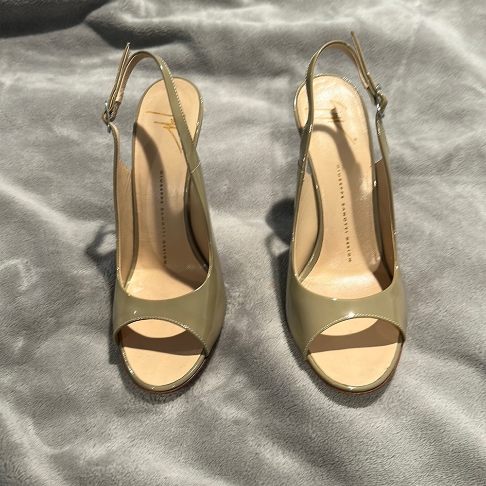 Giuseppe Zanotti patent leather heels.  Nude/neutral color.